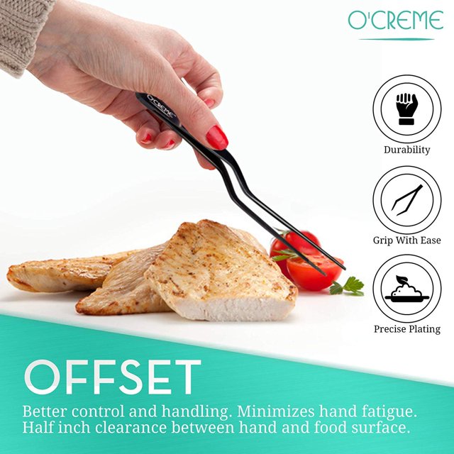 O'Creme 8 Inch Rose Gold Stainless Steel Precision Kitchen Culinary Offset Tweezer Tongs