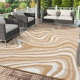 thumbnail image 4 of HIWEAVER 8' x 10' Brown/White Outdoor Rug PP Plastic Straw Woven Waterproof Patio Rug with Border Portable Outside Carpet for Balcony Deck Picnic Garden Decor, 4 of 7