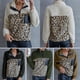 thumbnail image 3 of Moda mujer mullida sudadera con capucha leopardo empalme cuello alto manga larga botón bolsillo cáli Abanopi Pequeña, 3 of 7
