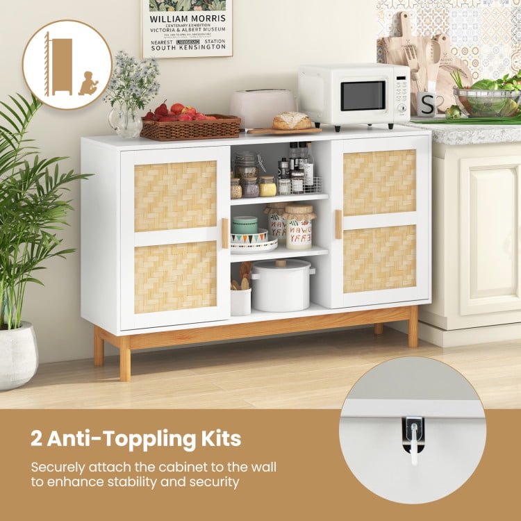 Finihen Kitchen Storage Cabinet, Buffet Sideboard, 48 Inch Sideboard Buffet Cabinet Floor Storage Cabinet with 2 Bamboo Woven Doors, for Dining Room, Kitchen, Living Room, White Finihen Kitchen Storage Cabinet, Buffet Sideboard, 48 Inch Sideboard Buffet Cabinet Floor Storage Cabinet with 2 Bamboo Woven Doors, for Dining Room, Kitchen, Living Room, White
