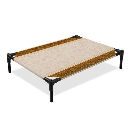 Thanksgiving Fall Elevated Dog Bed Rustic Pumpkin Turkey Leave Brown Floral Border Cooling Breathable Outdoor Raised Dog Cot Bed with Metal Frame Non-Slip Feet for Large Dog 28x22in