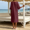 thumbnail image 6 of Ayolanni Flutter Sleeve Summer Dresses for Women 2026 Short Sleeve Cotton Solid V-Neck Maxi A-Line Dress Casual Elegant Flare Vacation Hollow Out Sundress Red XXXL, 6 of 7