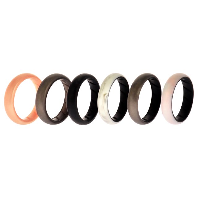 Juego de anillos sólidos BR de boda de silicona - Mármol de ROQ para mujer - Anillo de 6 x 9 mm