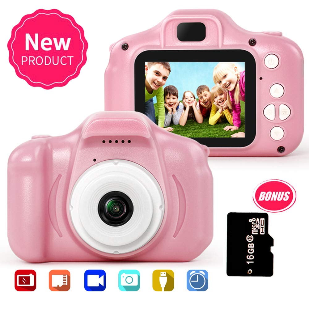 Pink Kid Video Camera HD 1080P Kid Camera 12Mp 2.0 inch Digital X2 Mini Portable Children's Digital Camera 32G Memory Card for Birthday Christmas New Year Gift