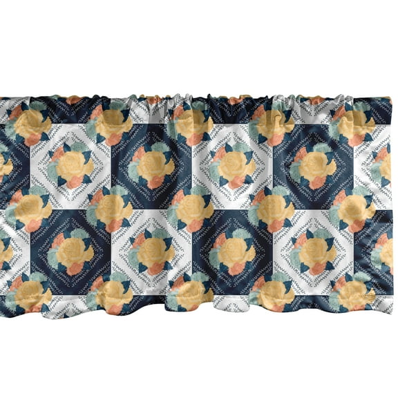 Ambesonne Floral Window Valance, Squares and Roses Pattern, 42" x 12", Pastel Brown Pale Teal