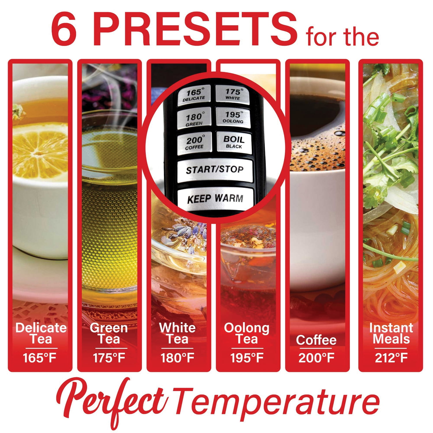 Brentwood Glass 1.7 Liter Electric Kettle with 6 Temperature Presets in Black