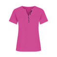thumbnail image 2 of Gibobby Camiseta con cuello en V para mujer Mujeres Verano Soild Cuello en V Botones Manga corta Swing Loose Casual Camisetas Blusas(Rosa caliente,M), 2 of 4