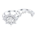 thumbnail image 4 of Rosec Jewels Certified Moissanite Flower Wedding Ring Set - D-VS1 Quality Statement Engagement Ring with Enhancer, 14K White Gold, US 4.00, 4 of 8
