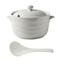 Double Handle Lid Pure White Ceramic Tureen Soup Ceramic Round White Dish Casserole/Clay Pot/Earthen Pot/Ceramic Cookware Heat-Resistant