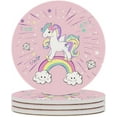 thumbnail image 2 of SKYSONIC Round Drink Coasters 2 Pcs Unicorn Pop Art on The Pink Absorbent Ceramic Coaster with Cork Base for Coffee Cups for Home Decor, 2 of 6