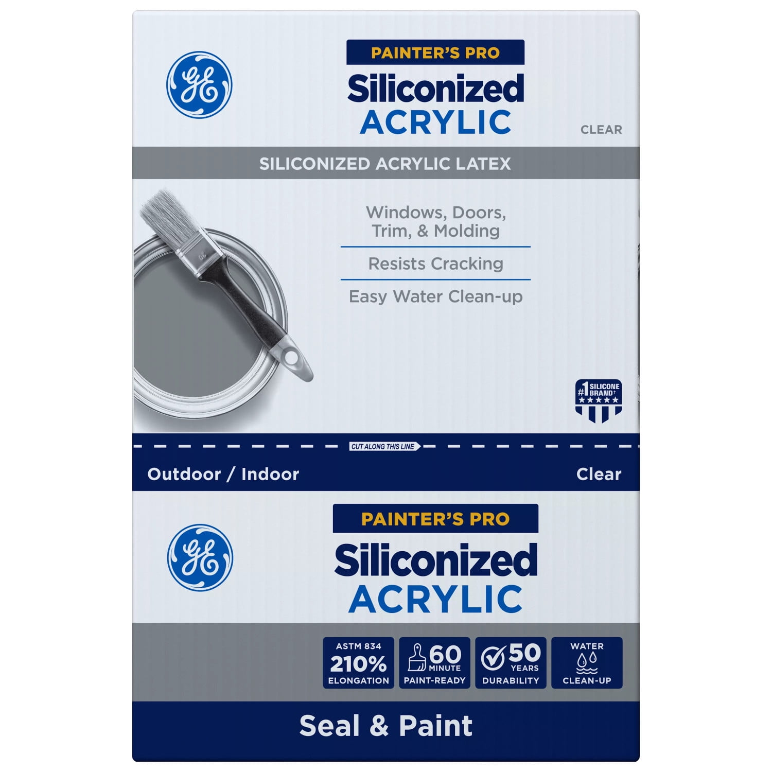 GE Siliconized Acrylic Painters Pro Sealant Seal & Paint, Pack of 1, Clear 10 fl oz Cartridge