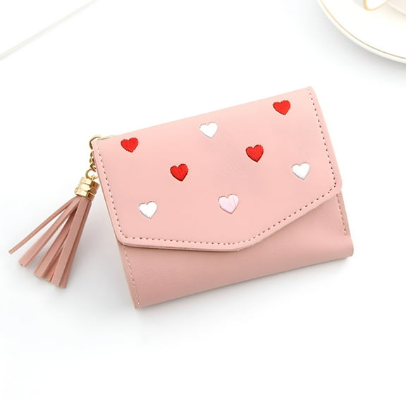 GASTROPOD Girls Heart-shaped Tassel Wallet Small Women's Wallet Lovely PU Leather Coin Purse, Pink