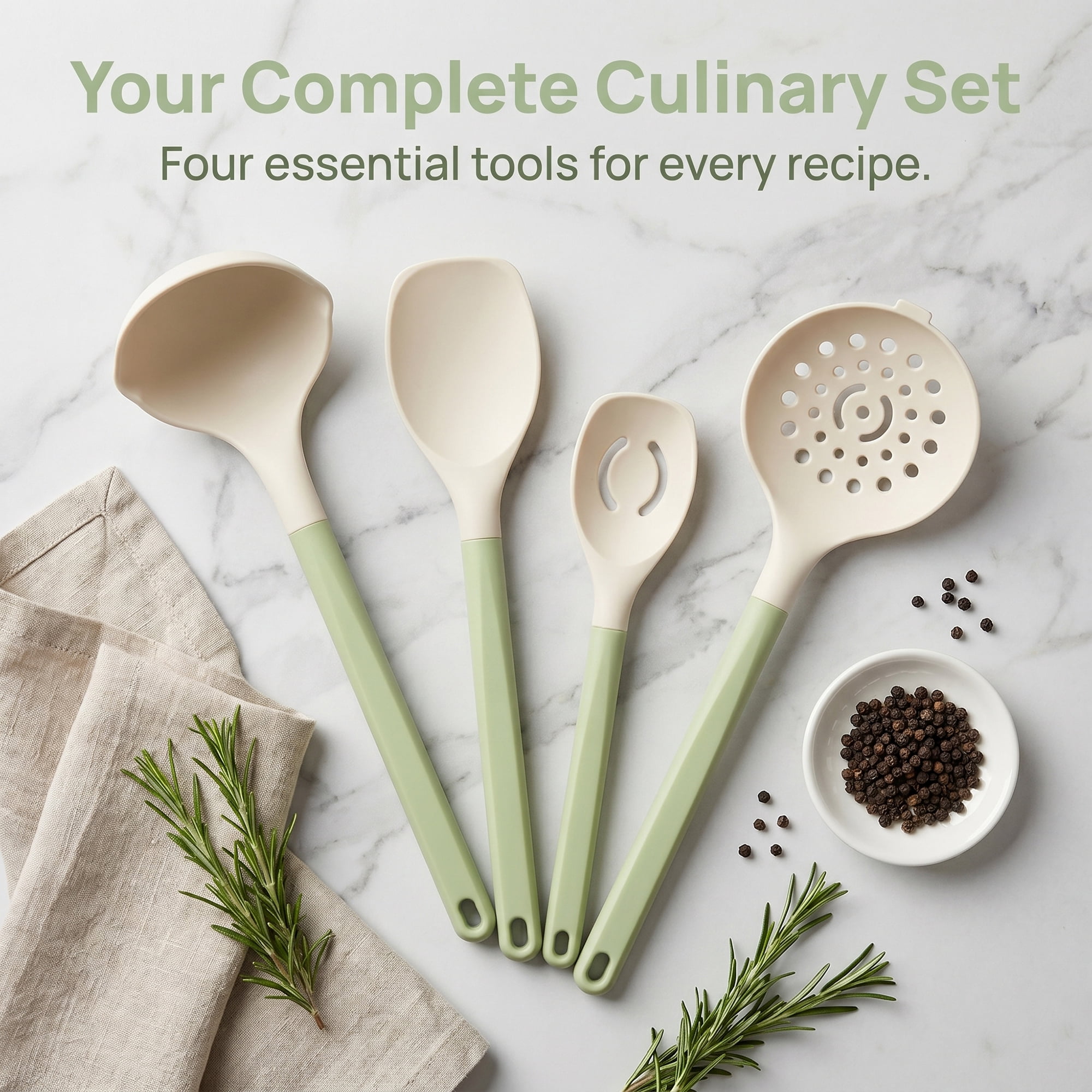 Unique Bargains 4Pcs Non Stick Cookware Silicone Kitchen Utensils Set Green
