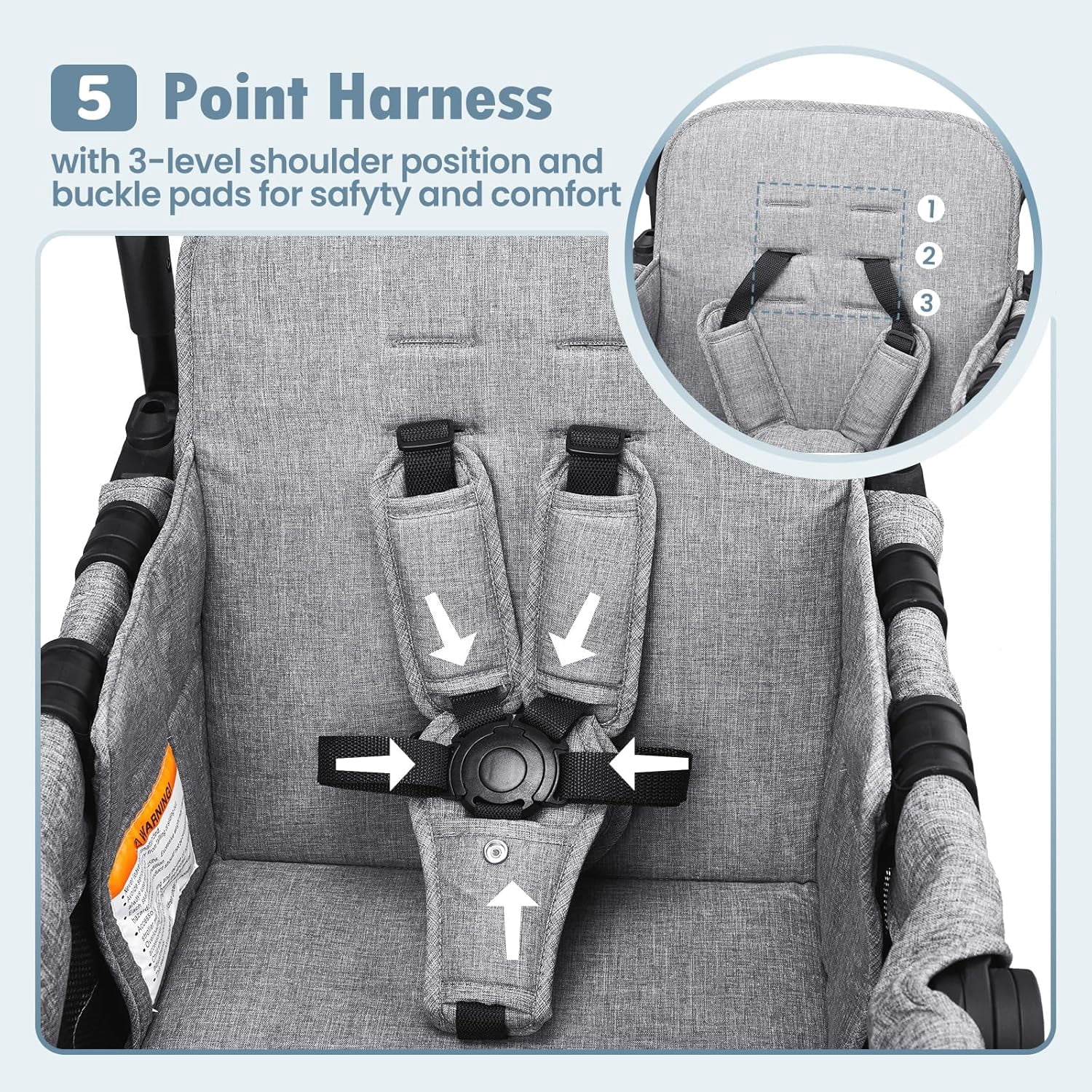 UBesGoo Wagon Stroller for 2 Kids, High Seat & 5 Point Harness, Foldable All-Terrain Wagon for Toddler with Removable Canopy, Adjustable Handlebar, Large Storage Bag, Gray
