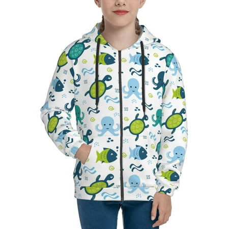 

Hoodies for Women Cartoon Sea creatures Long Sleeve Sweatshirt Drawstring Zip Up Hoodie with Pockets Teen Girl Clothes