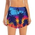 thumbnail image 3 of Uemuo Beach with Palm Trees Pattern Women's Athletic Shorts High Waisted Running Shorts with Liner Pockets Gym Elastic Workout Shorts-Small, 3 of 9
