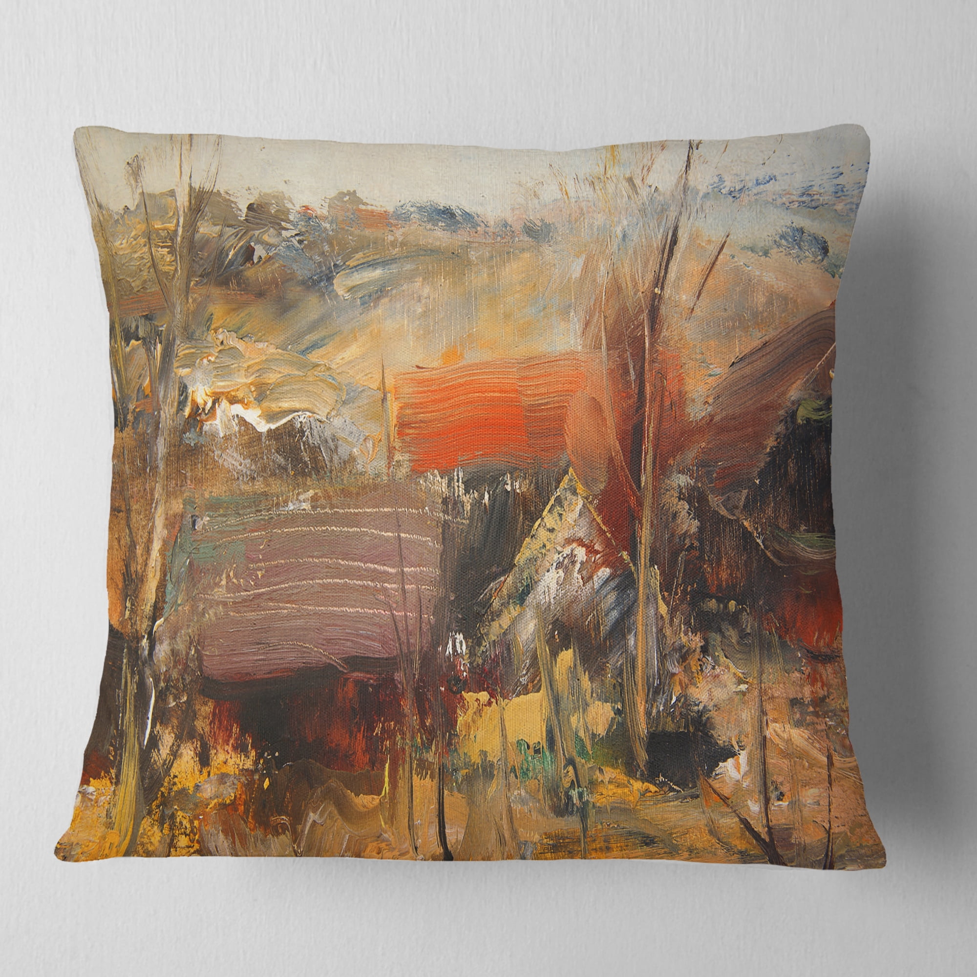 Designart Brown Roofs Heavily Textured - Landscape Painting Throw Pillow - 18x18