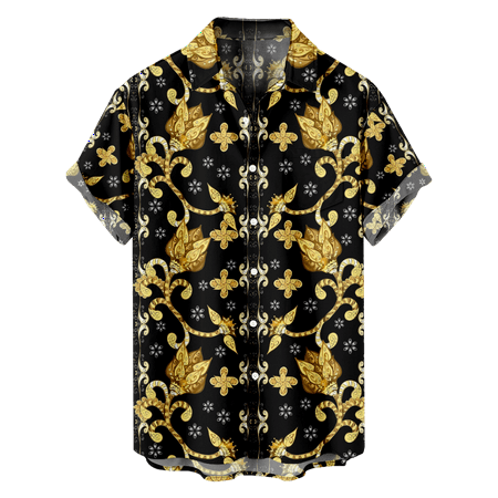 

MLFU Adult Beach Black Gold Hawaiian Shirts Funny Oversized Tops for Men