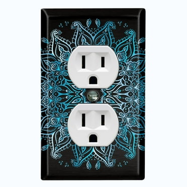 Metal Light Switch Plate Cover Teal Black Mandala Circle Tile Pattern MDL007