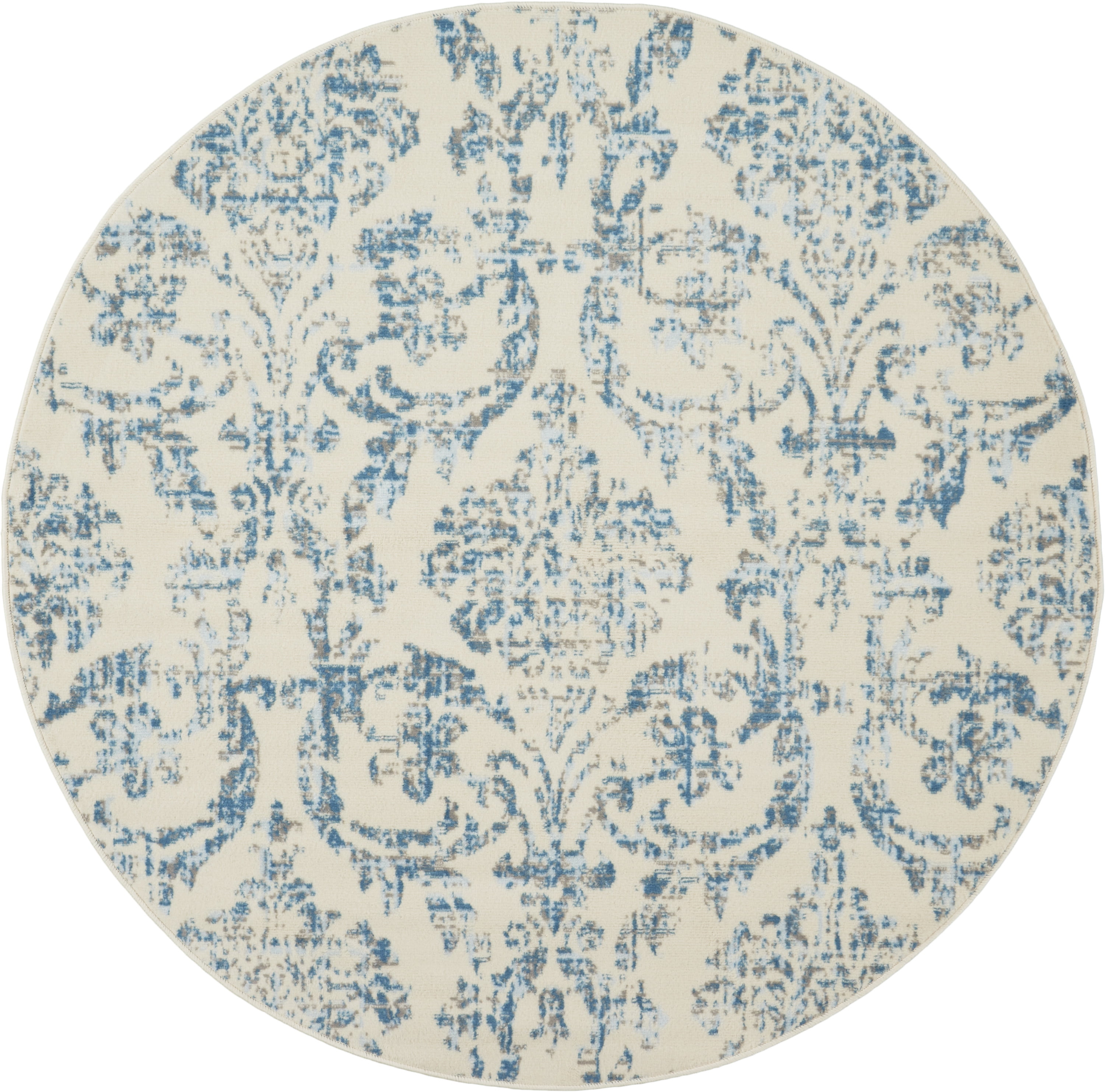 Farmhouse Damask Ivory/Blue Area Rug by Pinewood Grove