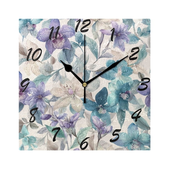 Square Wall Clock Silent Non-Ticking Battery Operated Retro 7.78" Clock for Bedroom Living Room Decor Watercolor Orchids and Lilies