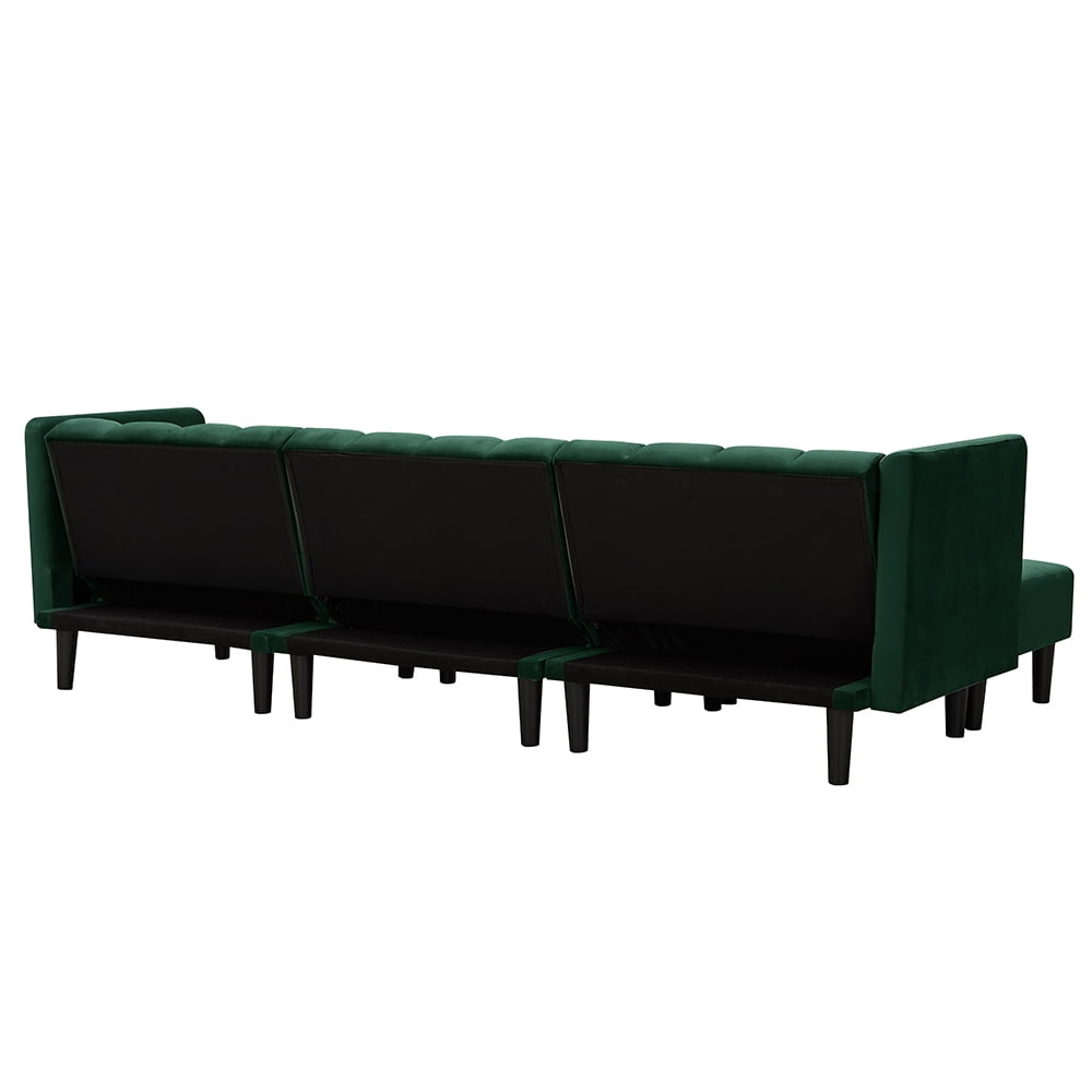 Lowestbest Mid Century Modern Reversible Sectional Sofa Sleeper Bed with 2 Pillows, Dark Green Lowestbest Mid Century Modern Reversible Sectional Sofa Sleeper Bed with 2 Pillows, Dark Green