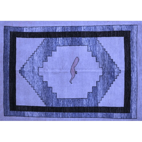 Ahgly Company Indoor Rectangle Abstract Blue Modern Area Rugs, 2' x 5'