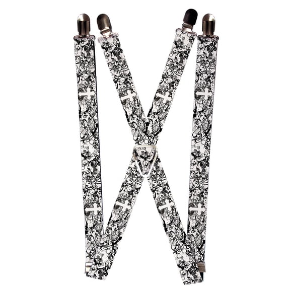 Black and White Cross Artistic Grafitti Suspenders