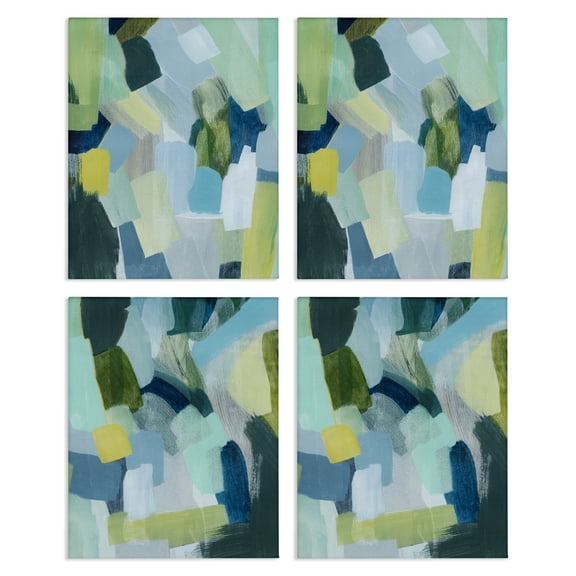Stupell Industries Blue Green Paint Strokes Abstract Painting Wrapped Canvas Art Print Wall Art, 14 x 11, Set of 4