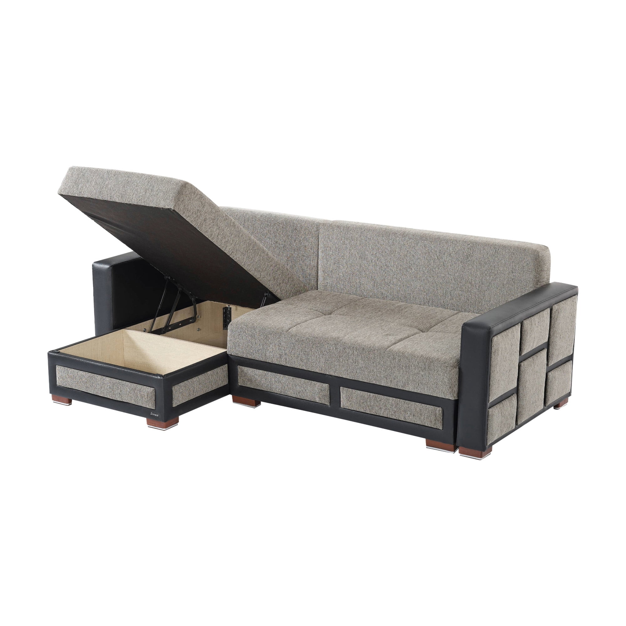 Ottomanson 96" Convertible Sectional Sofa with Storage, Chenille L-Shaped Couch for Living Room, Gray
