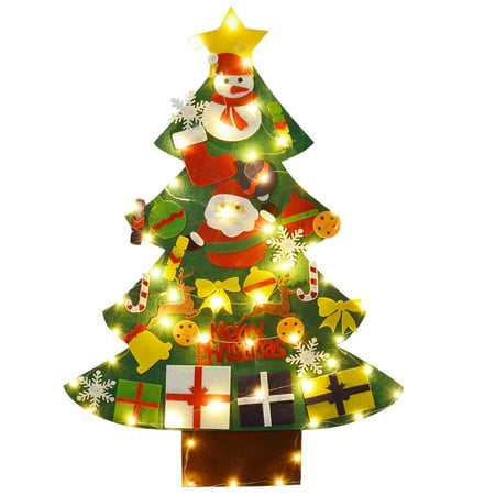 Christmas Home Accessories Felt Christmas Tree Set, Justdolife Christmas Game DIY Kids Educational Toy with String Light Hanging Rope Party Home Wall Accessories Supplies Decorations Ornaments(30.31*39.37in) ()