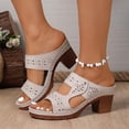 thumbnail image 2 of HNMKIU Sandals for Women Fashion Open Toe Platform Slides Breathable Hollow Out Design Casual Comfort Slippers with Heel Beach Shoes Beige,6.5, 2 of 9
