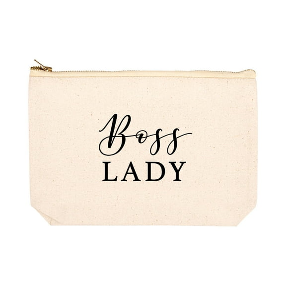 Koyal Wholesale Funny Makeup Bag Canvas Cosmetic Bag with Zipper Boss Lady Makeup Pouch 6.5 x 9 Inch