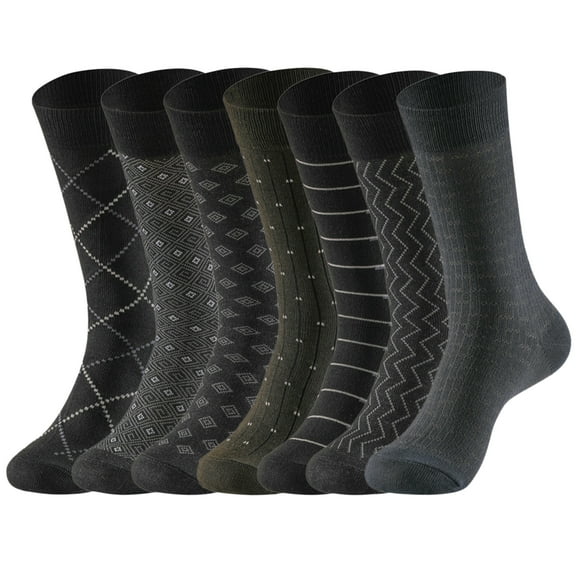 GIRACOA Mens Dress Socks, 7 Pairs Men's Cotton Crew Socks with Classic Patterns