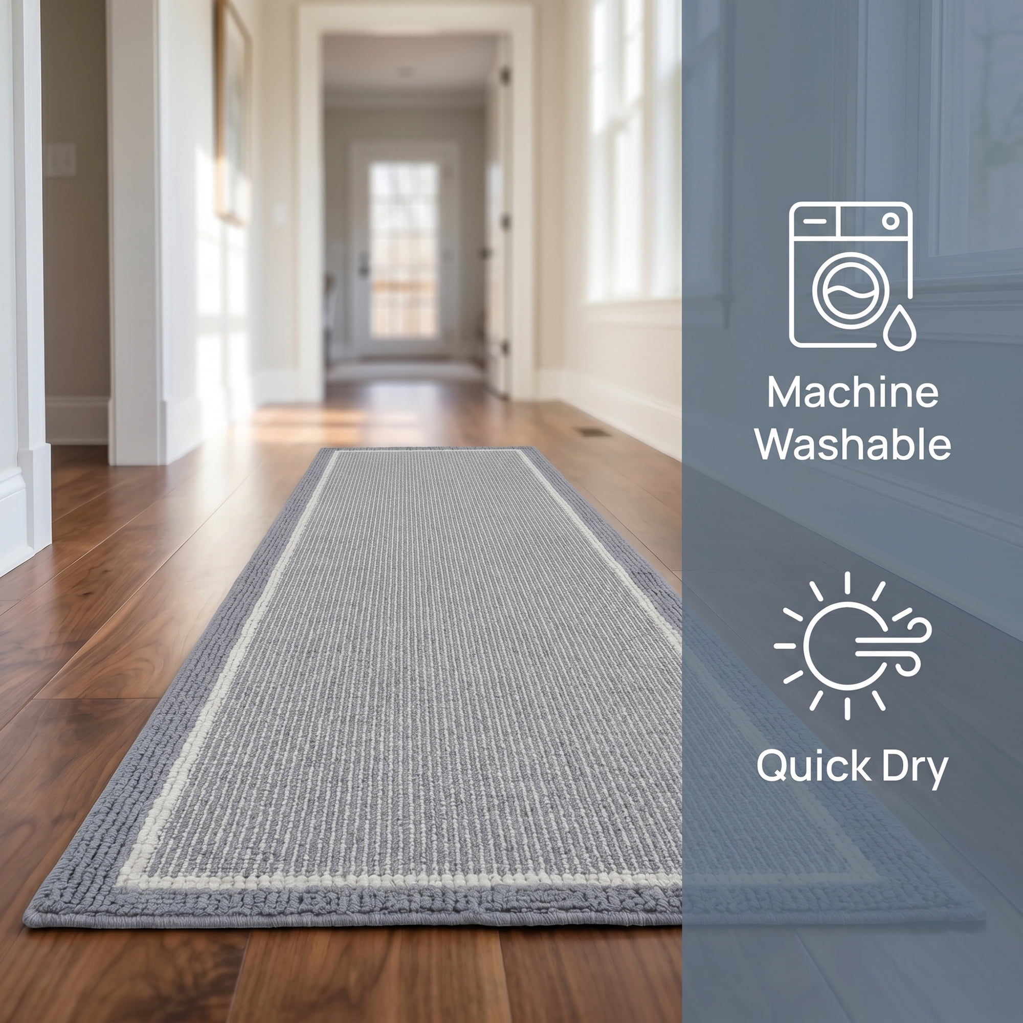 Unique Bargains Striped Polypropylene Non-Slip Absorbent Kitchen Rug Grey 47" x 18"