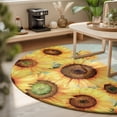 thumbnail image 3 of Round Rugs 5Ft, Yellow Sunflower Blossom Round Area Rug Washable Indoor Throw Carpet, Summer Floral Vintage Boho Green Soft Non Slip Circle Rug for Cabinet Bathroom Home Decor Aesthetic, 3 of 8