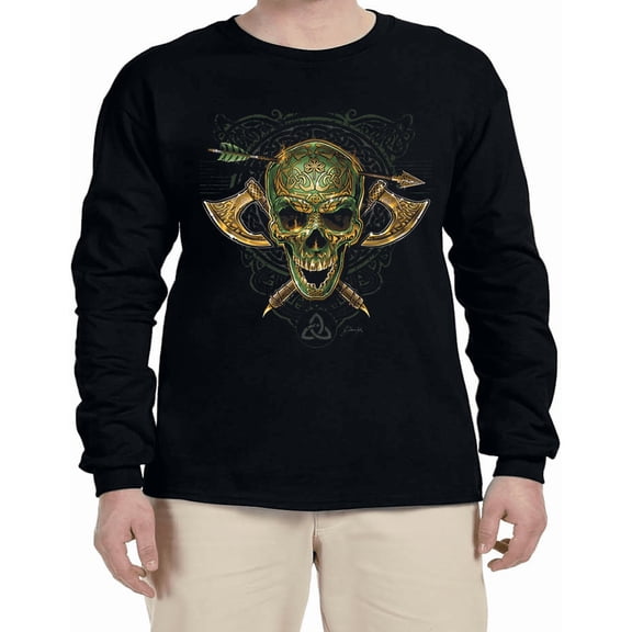 Celtic Viking Warrior Skull T-shirt Mens Graphic Tees Long Sleeve Tee Shirt