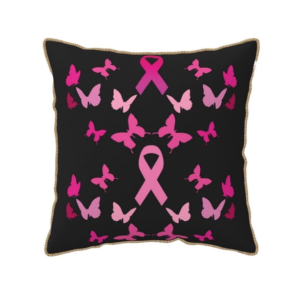 Xecao Breast Cancer Print Soft Velvet Decorative Throw Pillow Covers, Square Cushion Cases for Bed, Sofa, Living Room, Car, and Indoor Outdoor Use-16"x16"