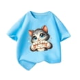 thumbnail image 5 of ZHOGXU Toddler Kids Girls T Shirt Short Sleeve Round Neck Cute Cat Print Comfortable Breathable Fashion Tee Top For Everyday Wear,Light Blue,6-8 Years, 5 of 5