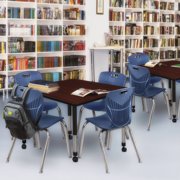 Regency Kee 48 in. Square Height Adjustable Mobile Classroom Activity Table- Mahogany