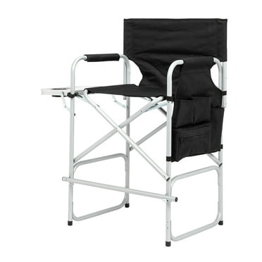 Easingroom Director Foldable Camping Chair with Side Table and Side Pockets, Black/White