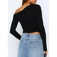 thumbnail image 2 of Women's Casual Long Sleeve Boat Neck Off Shoulder Slim Fit Crop Top Going Out Blouses Y2K Tight Shirts Black L, 2 of 4