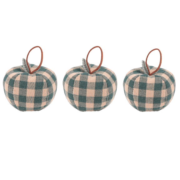 3 Pack Plaid Fabric Apple Ornaments, Handmade Stuffed Cotton Cloth Fruit Decor, Vintage Buffalo Check Apple Tabletop Fillers For Kitchen Shelf Mantel Farmhouse Fall Thanksgiving Indoor Home Decor