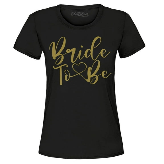 Shop4Ever Women's Bride To Be Gold Heart Wedding Graphic T-Shirt X-Large Black
