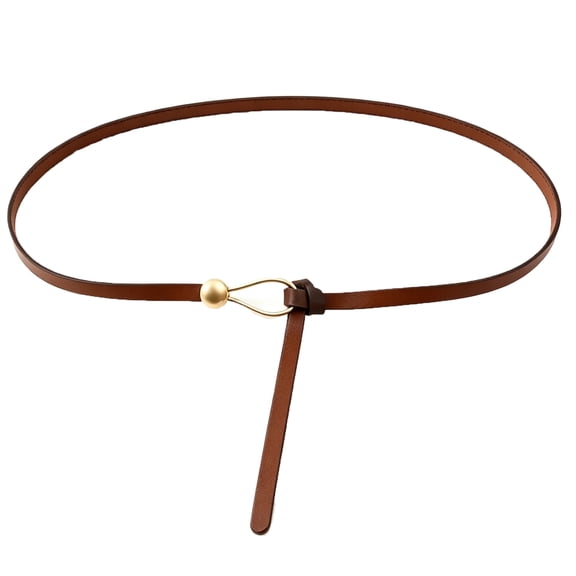 Natyhooy Women's Adjustable Skinny Faux Leather Belt with Gold Buckle, Decorative Waist Belt for Dresses & Blazers(Brown)