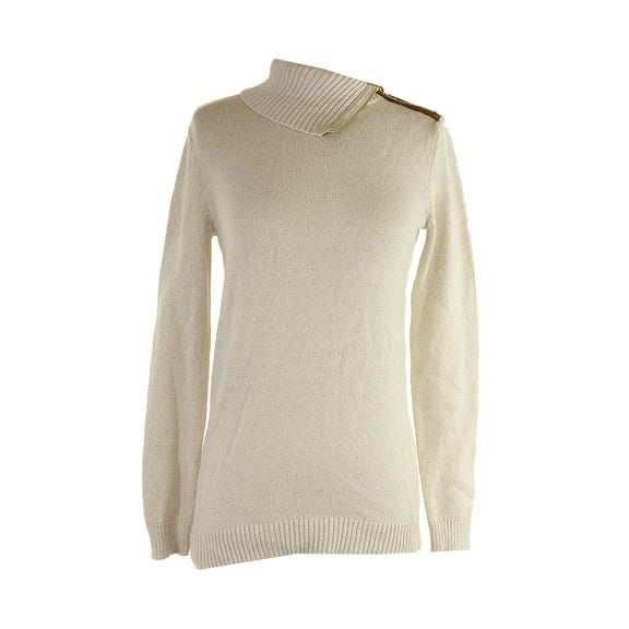 Charter Club Womens Sweet Cream Ribbed Zippered Foldover Collar Sweater M