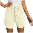 thumbnail image 4 of felwors Women's High Waist Beige Denim Shorts 2026 Trendy Raw Hem Stretchy Casual Shorts for Daily Vacation Wear（Beige， S）, 4 of 7