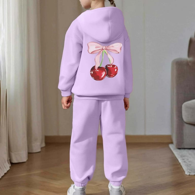 School Girl Outfit Girls Cherry Athletic Joggers Sweatsuit Letter