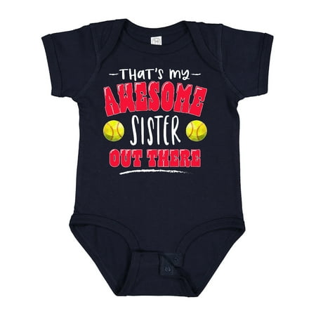 

Inktastic That s My Awesome Sister Out There with Softballs Boys or Girls Baby Bodysuit