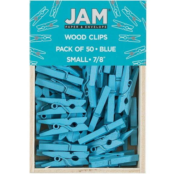 JAM Paper Wood Clothespins, Blue, Small 7/8-inch, Paper Fasteners, 50/Pack
